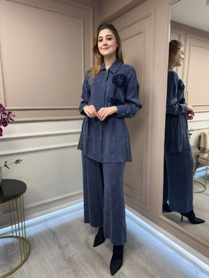 Ghisa 25YGSTKM4598 Lacivert Desenli İkili Takım