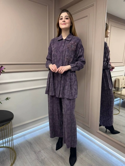 Ghisa 25YGSTKM4598 Mürdüm Desenli İkili Takım