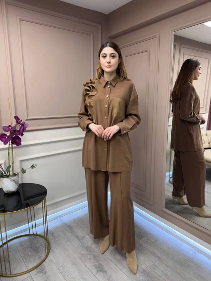 Ghisa 25YGSTKM4719 Camel Yaka Detaylı İkili Takım