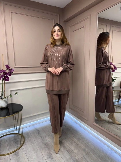 Ghisa 25YGSTKM4845 Kahve Zımba Detaylı Takım