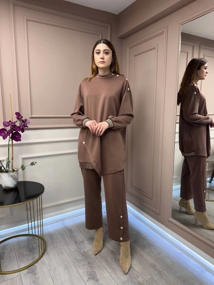 Ghisa 25YGSTKM4851 Kahve Düğme Detaylı Takım