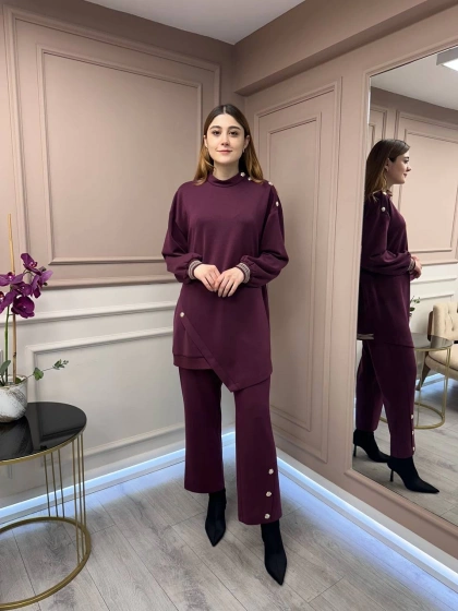 Ghisa 25YGSTKM4851 Mürdüm Düğme Detaylı Takım