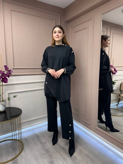 Ghisa 25YGSTKM4851 Siyah Düğme Detaylı Takım