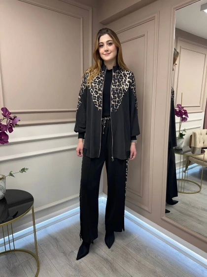 Ghisa 25YGSTKM4860 Siyah Leopar Detay Takım