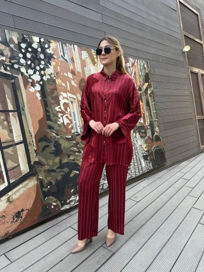 Ghisa 25YGSTKM4964 Bordo Çizgili İkili Takım