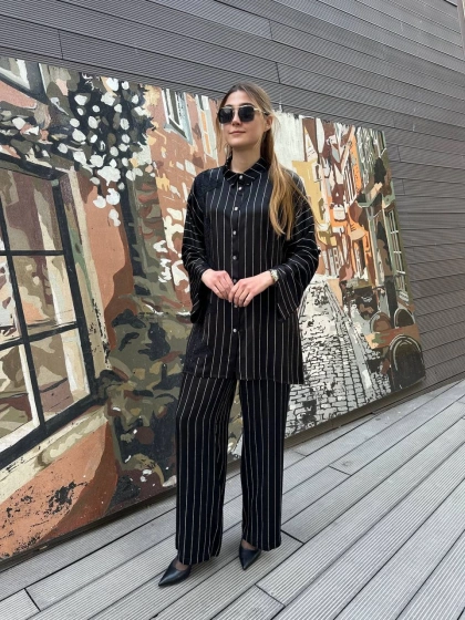 Ghisa 25YGSTKM4964 Siyah Çizgili İkili Takım