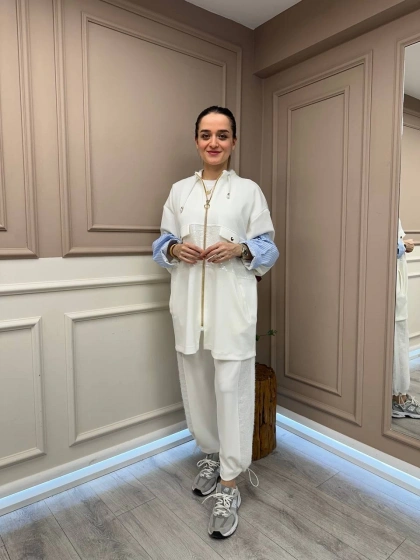 Ghisa 25YGSTKM4977 Ekru Payet Ve Çizgi Detaylı Takım