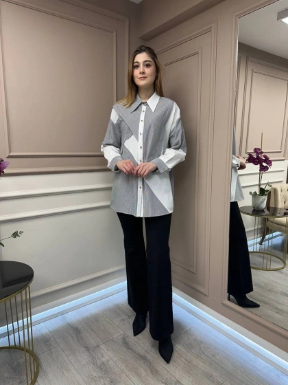 Ghisa 25YGSTNK4513 Siyah Bloklu Çizgili Tunik