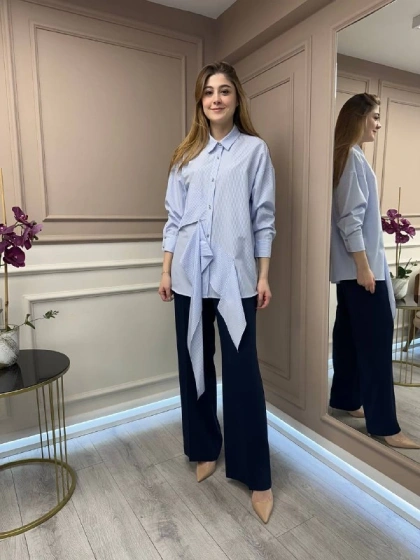 Ghisa 25YGSTNK4627 Açık Mavi Çizgili Tunik