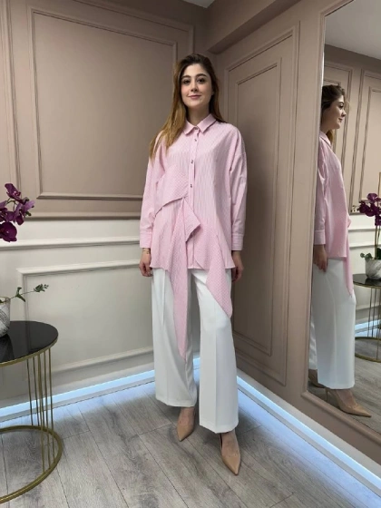 Ghisa 25YGSTNK4627 Pembe Çizgili Tunik