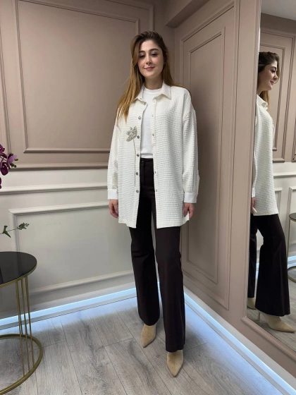 Ghisa 25YGSTNK4833 Ekru Taş Detaylı Tunik