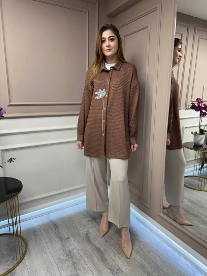 Ghisa 25YGSTNK4833 Kahve Taş Detaylı Tunik