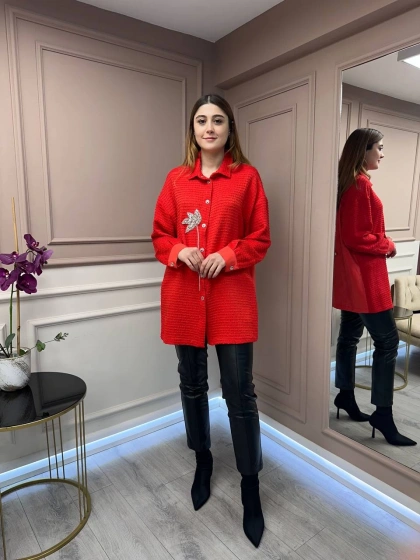 Ghisa 25YGSTNK4833 Kırmızı Taş Detaylı Tunik