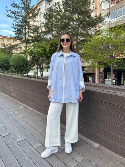 Ghisa 25YGSTNK4854 Mavi Taş Detaylı Fermuarlı Tunik