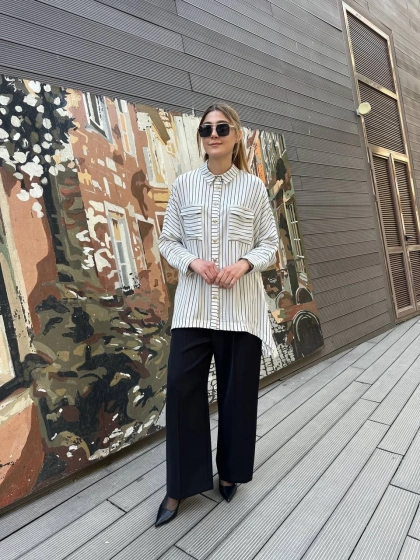 Ghisa 25YGSTNK4871 Ekru Çizgili Tunik