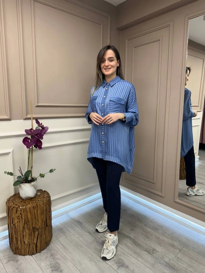 Ghisa 25YGSTNK4871 Mavi Çizgili Tunik