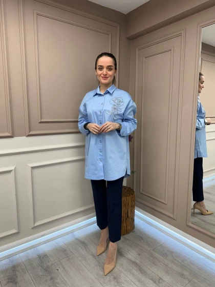 Ghisa 25YGSTNK4932 Mavi Omzu Detaylı Tunik