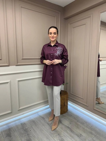 Ghisa 25YGSTNK4932 Mürdüm Omzu Detaylı Tunik