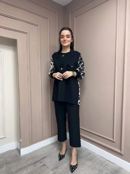 Ghisa 25YÖRCKT3137 Bej Arkası Leopar Desenli Ceket