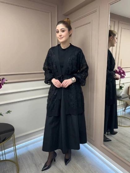 Ghisa 25YÖRHRK3942 Siyah Tül Hırka