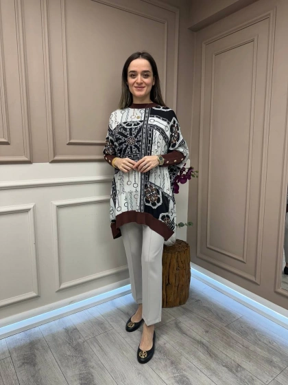 Ghisa 25YÖRTNK4016 Kahve Zincir Desenli Tunik