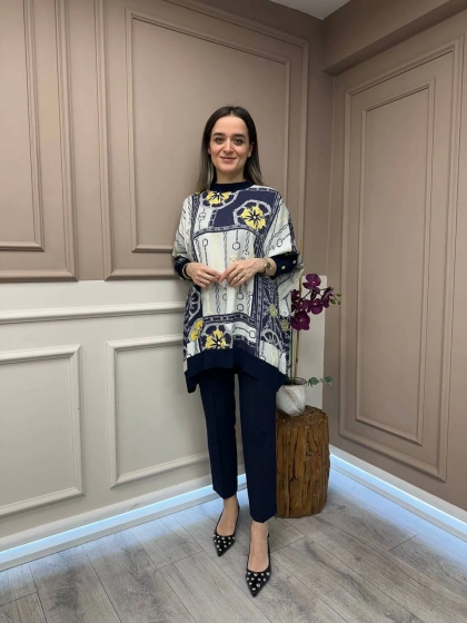 Ghisa 25YÖRTNK4016 Lacivert Zincir Desenli Tunik