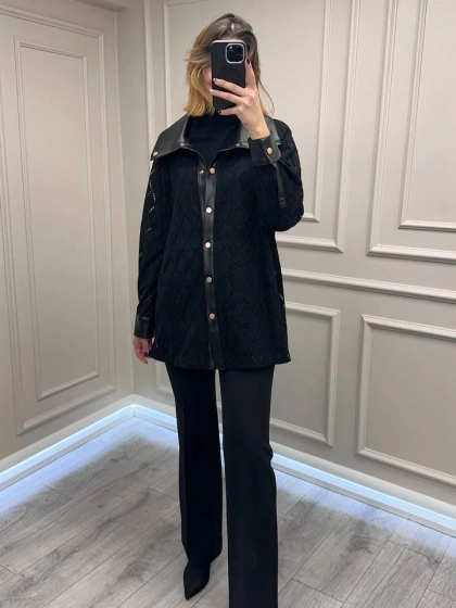 Ghisa 26KGSCKT3218 Siyah Deri Detaylı Ceket