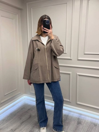 Ghisa 26KGSCKT3299 Vizon Broş Detaylı Ceket