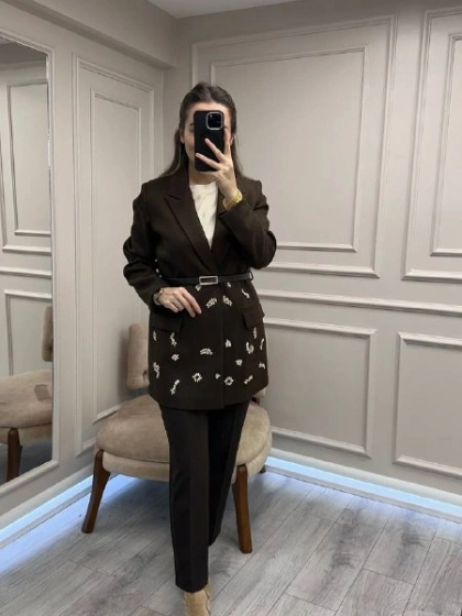 Ghisa 26KGSCKT3366 Kahve Taş Detaylı Ceket