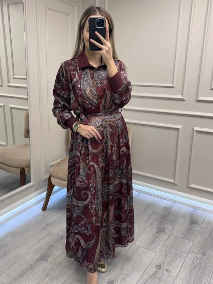 Ghisa 26KGSELB4085 Bordo Beli Kuşaklı Elbise
