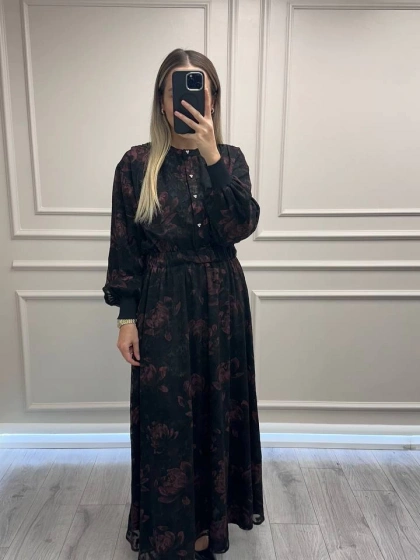 Ghisa 26KGSELB4104 Mürdüm Önü Düğmeli Elbise