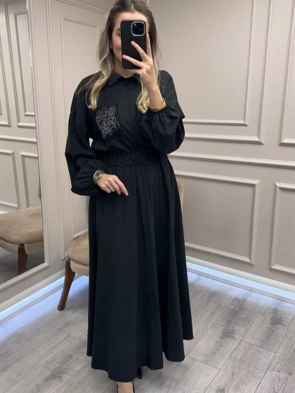 Ghisa 26KGSELB4176 Siyah Cebi Detaylı Elbise