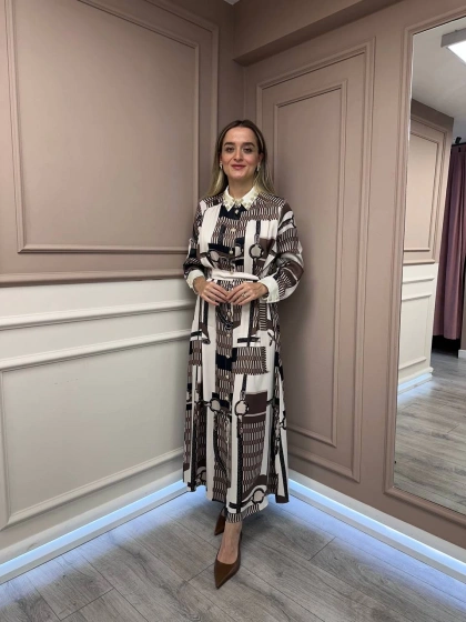 Ghisa 26KGSELB4925 Kahve Pano Desenli Elbise
