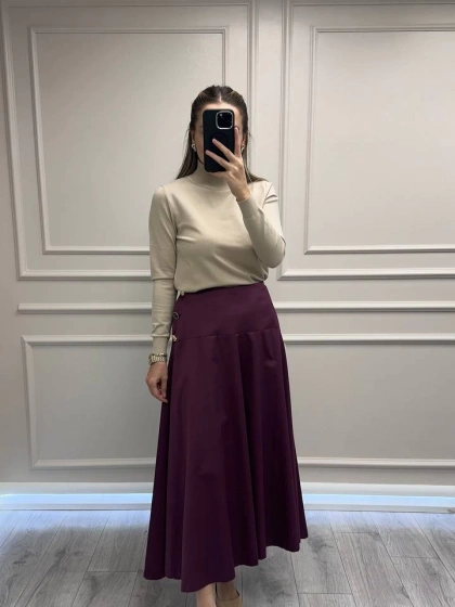 Ghisa 26KGSETK5362 Bordo Yanları Düğme Detaylı Etek