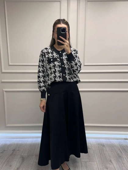 Ghisa 26KGSETK5362 Siyah Yanları Düğme Detaylı Etek