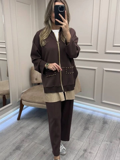 Ghisa 26KGSTKM4066 Kahve Gömlek Detaylı Takım