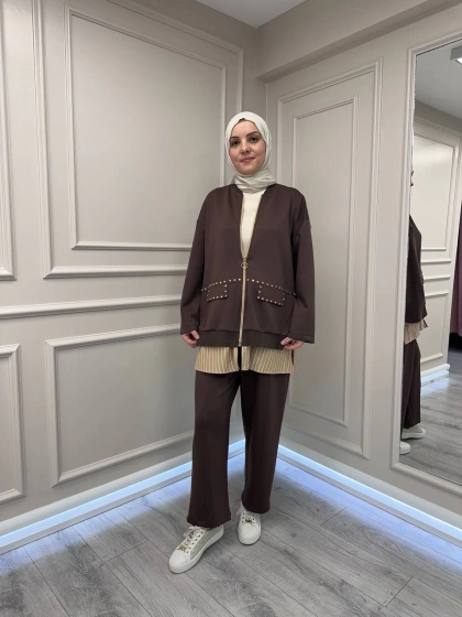 Ghisa 26KGSTKM4066 Kahve Gömlek Detaylı Takım