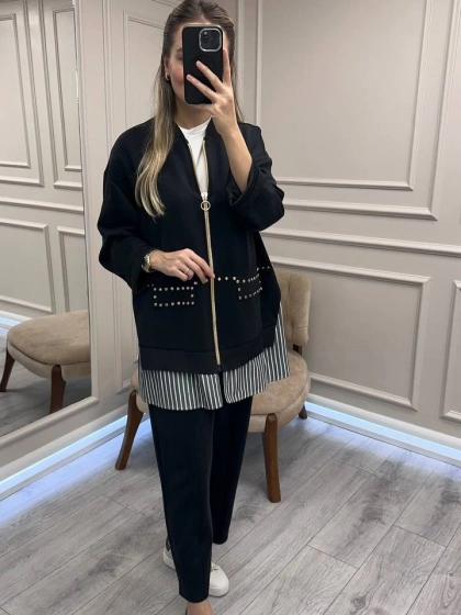 Ghisa 26KGSTKM4066 Siyah Gömlek Detaylı Takım