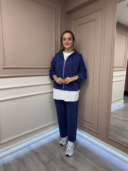 Ghisa 26KGSTKM4068 İndigo Etek Ucu Detaylı İkili Takım