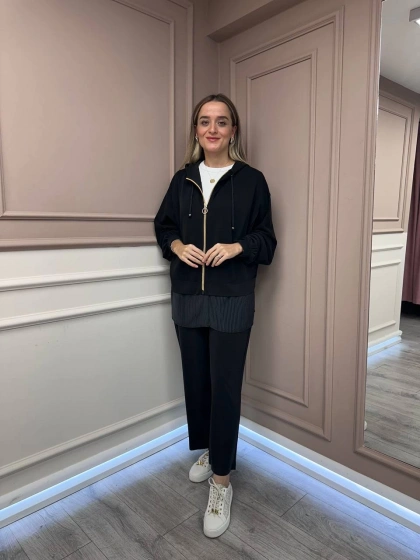 Ghisa 26KGSTKM4068 Siyah Etek Ucu Detaylı İkili Takım