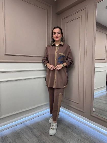 Ghisa 26KGSTKM4075 Kahve Cep Ve Kol Detaylı Takım