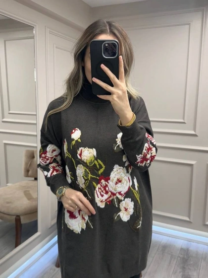 Ghisa 26KGSTNK4154 Gri Nakış Detaylı Tunik