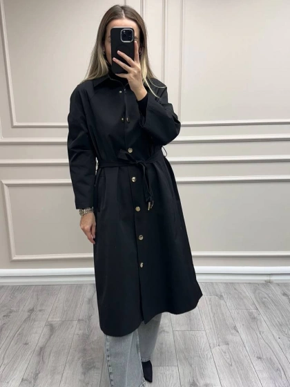 Ghisa 26KGSTRN2687 Siyah Kemerli Trençkot