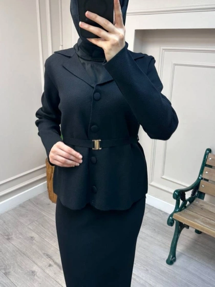 Ghisa 26KOBCKT3358 Siyah Kemerli Ceket