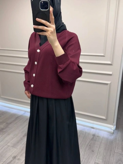 Ghisa 26KOBHRK3183 Mürdüm V Yaka Triko Hırka