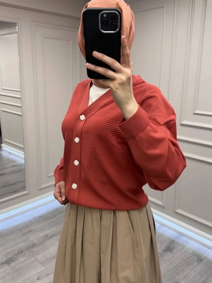 Ghisa 26KOBHRK3183 Taba V Yaka Triko Hırka