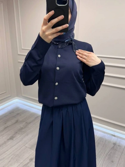 Ghisa 26KOBHRK3215 Lacivert Yakası Taşlı Triko Hırka