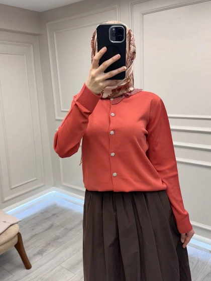 Ghisa 26KOBHRK3215 Taba Yakası Taşlı Triko Hırka