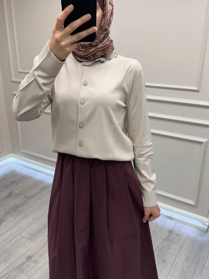 Ghisa 26KOBHRK3215 Taş Yakası Taşlı Triko Hırka