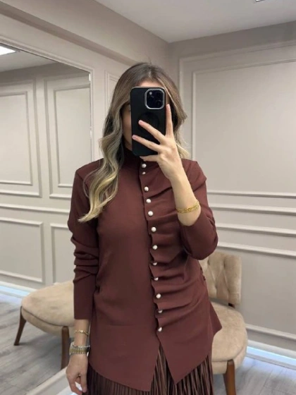Ghisa 26KOBHRK3294 Kahve Düğme Detaylı Hırka